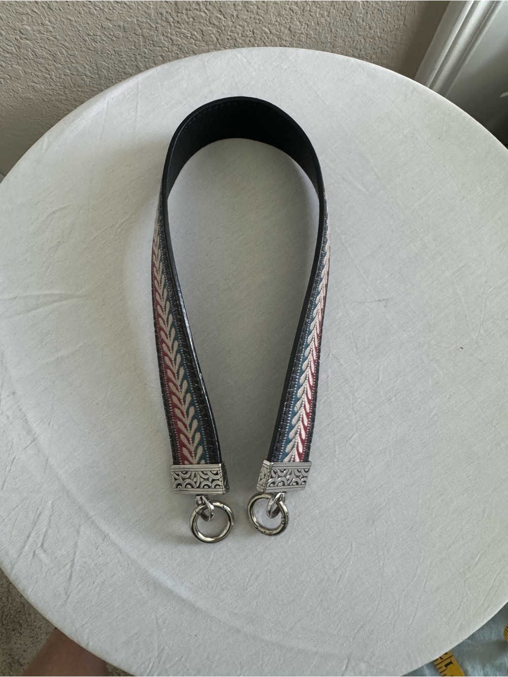 Brighton reversible purse Strap in Black, Red, blue & Cream